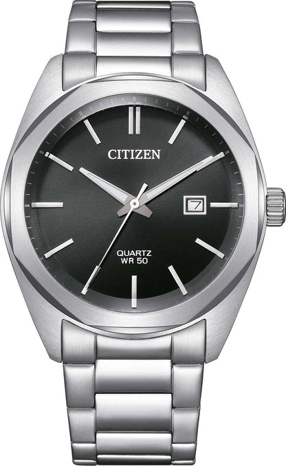 Citizen herrklocka med armband i rostfritt stål, svart urtavla och datumvisning