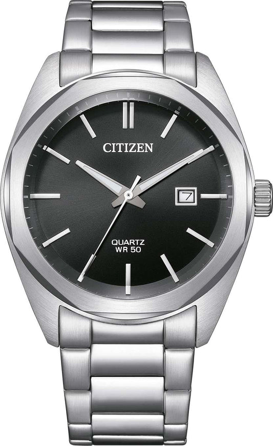 Citizen herrklocka med armband i rostfritt stål, svart urtavla och datumvisning