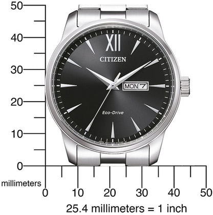 Herrklocka med svart urtavla, romerska siffror, datumfönster och Eco-Drive