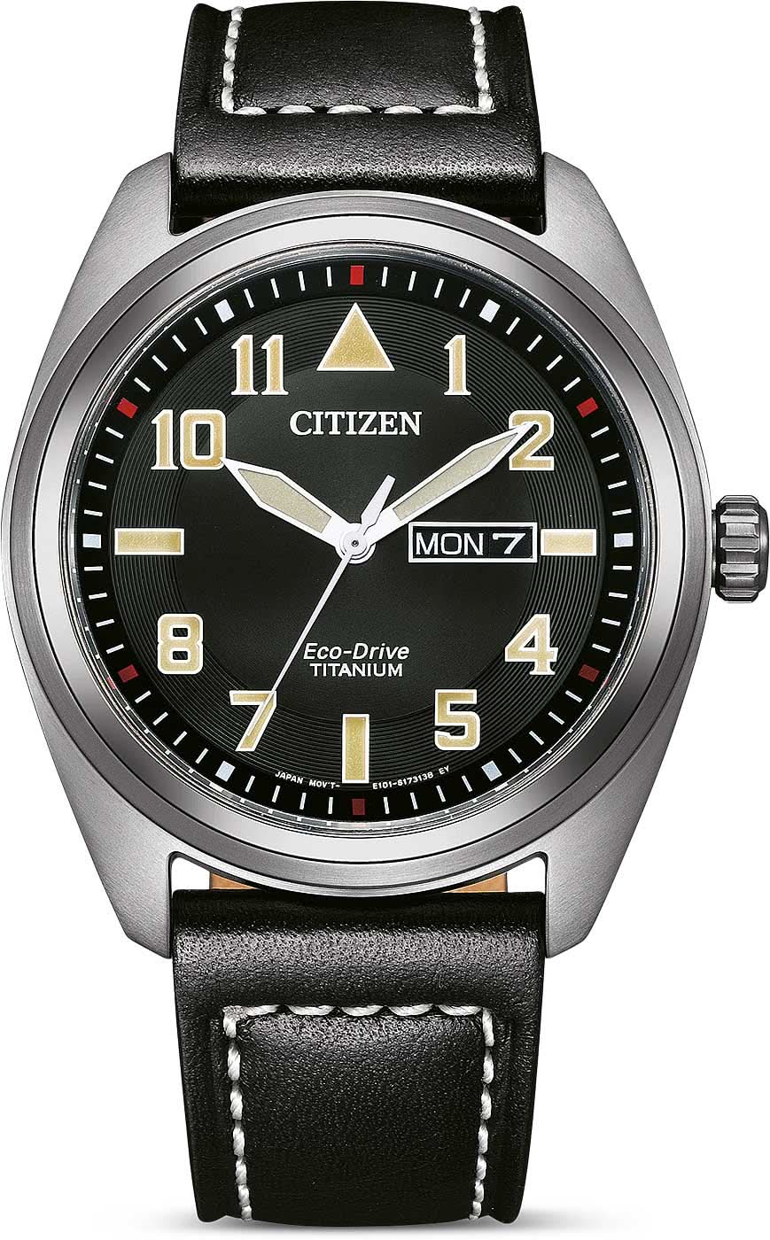 Citizen herrklocka med svart urtavla, datumvisning och svart läderarmband