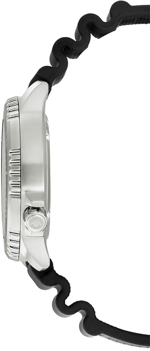Herrklocka, sidovy med silverfärgat hölje och svart gummiarmband