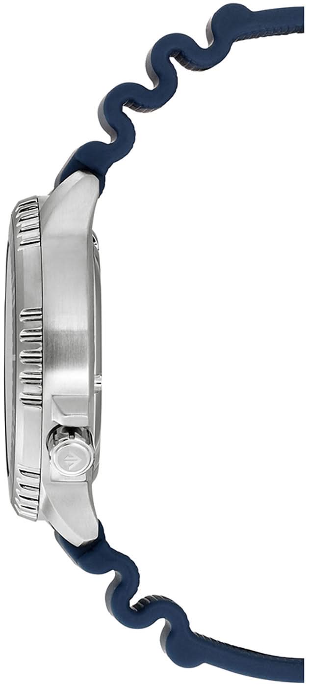 Herrklocka i profil med silverfärgat boett och blått armband