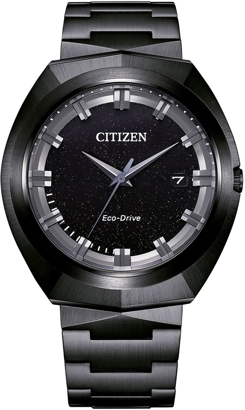 Herrklocka: svart urtavla, silverfärgade index, Eco-Drive, svart metallarmband