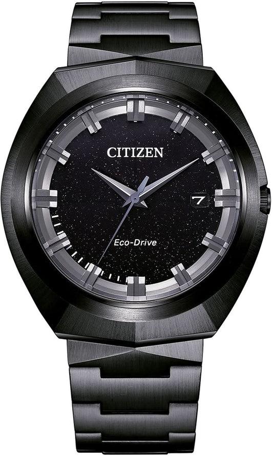 Herrklocka: svart urtavla, silverfärgade index, Eco-Drive, svart metallarmband