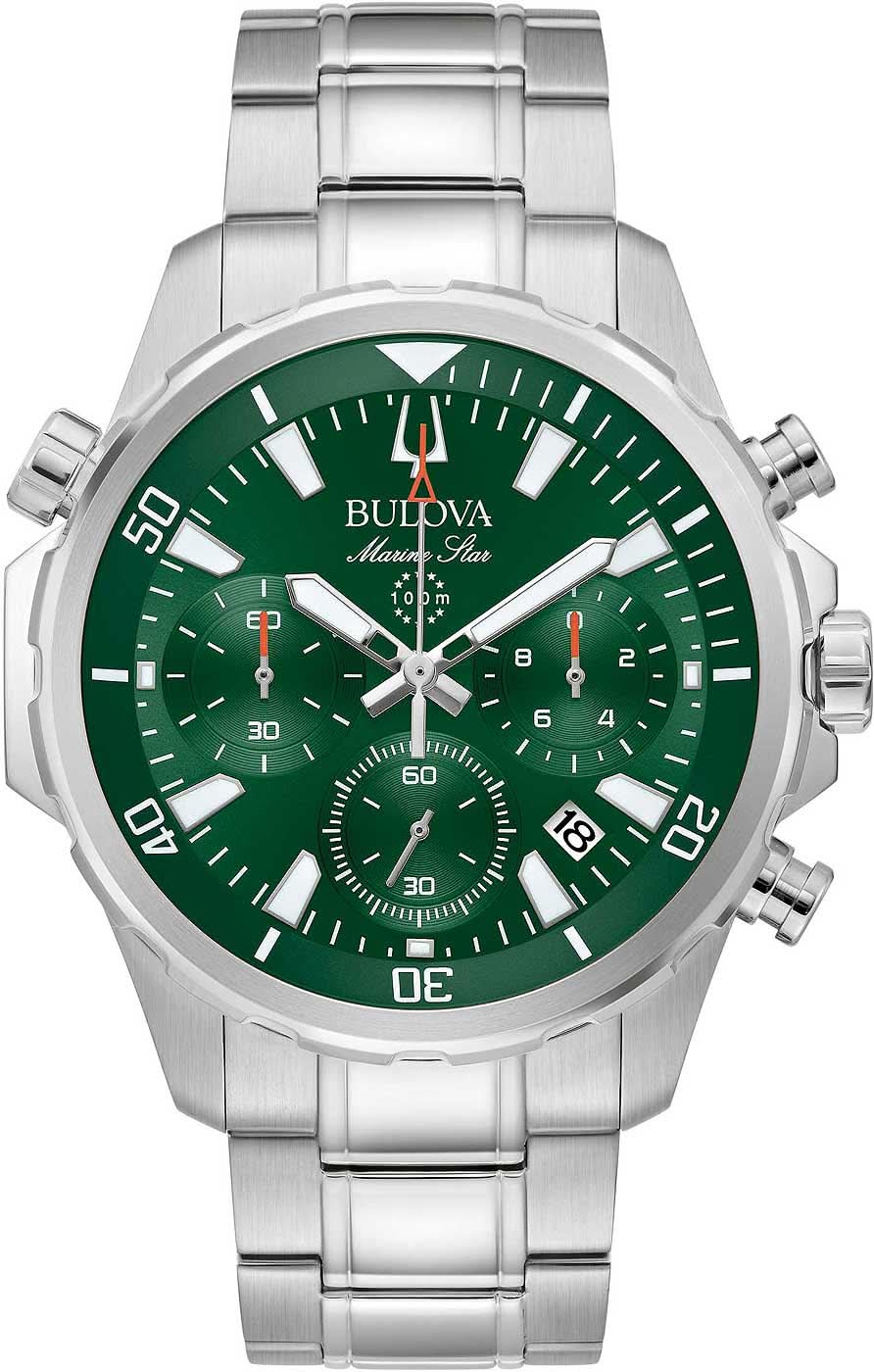 Bulova herrarmbandsur Marine Star med grön urtavla, armband i rostfritt stål