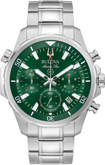 Bulova herrarmbandsur Marine Star med grön urtavla, armband i rostfritt stål