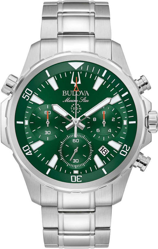 Bulova herrarmbandsur Marine Star med grön urtavla, armband i rostfritt stål