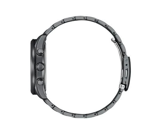 Herrklocka från sidan, svart metallarmband med länkar