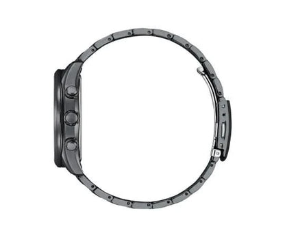 Herrklocka från sidan, svart metallarmband med länkar