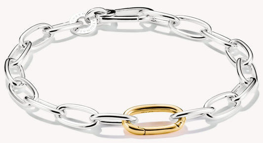 Gliederarmband med silverfärgade länkar och guldfärgad Connect Link, Thomas Sabo