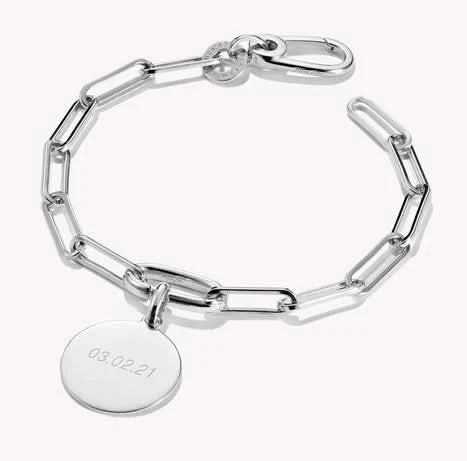 Armband i silver med Connect-länk, karbinhake och rund gravyrplatta