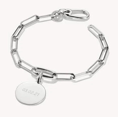 Armband i silver med Connect-länk, karbinhake och rund gravyrplatta