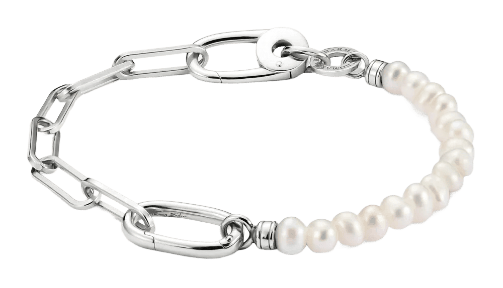 Thomas Sabo länkarmsband med pärlor och Connect-länk, silverfärgat lås