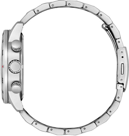 Citizen Chronograph-klocka, silverfärgat rostfritt stålhölje och armband i sidovy