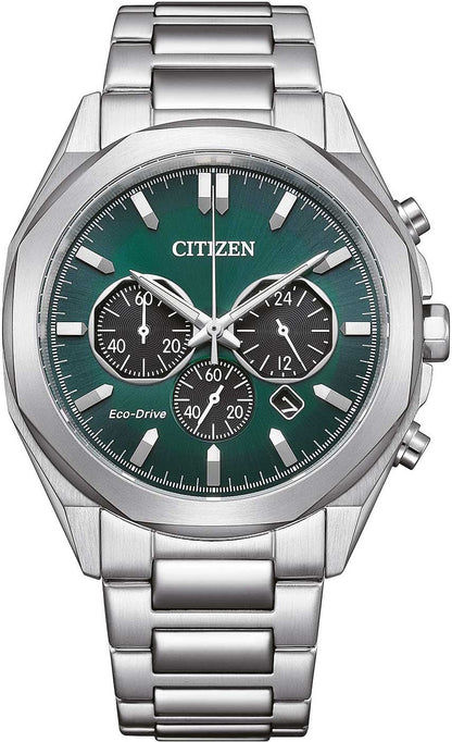 Citizen herrur med grön urtavla, kronograf och armband i rostfritt stål
