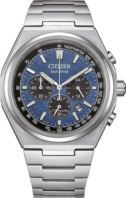 Herrklocka Citizen med Eco-Drive, blå urtavla och armband i rostfritt stål