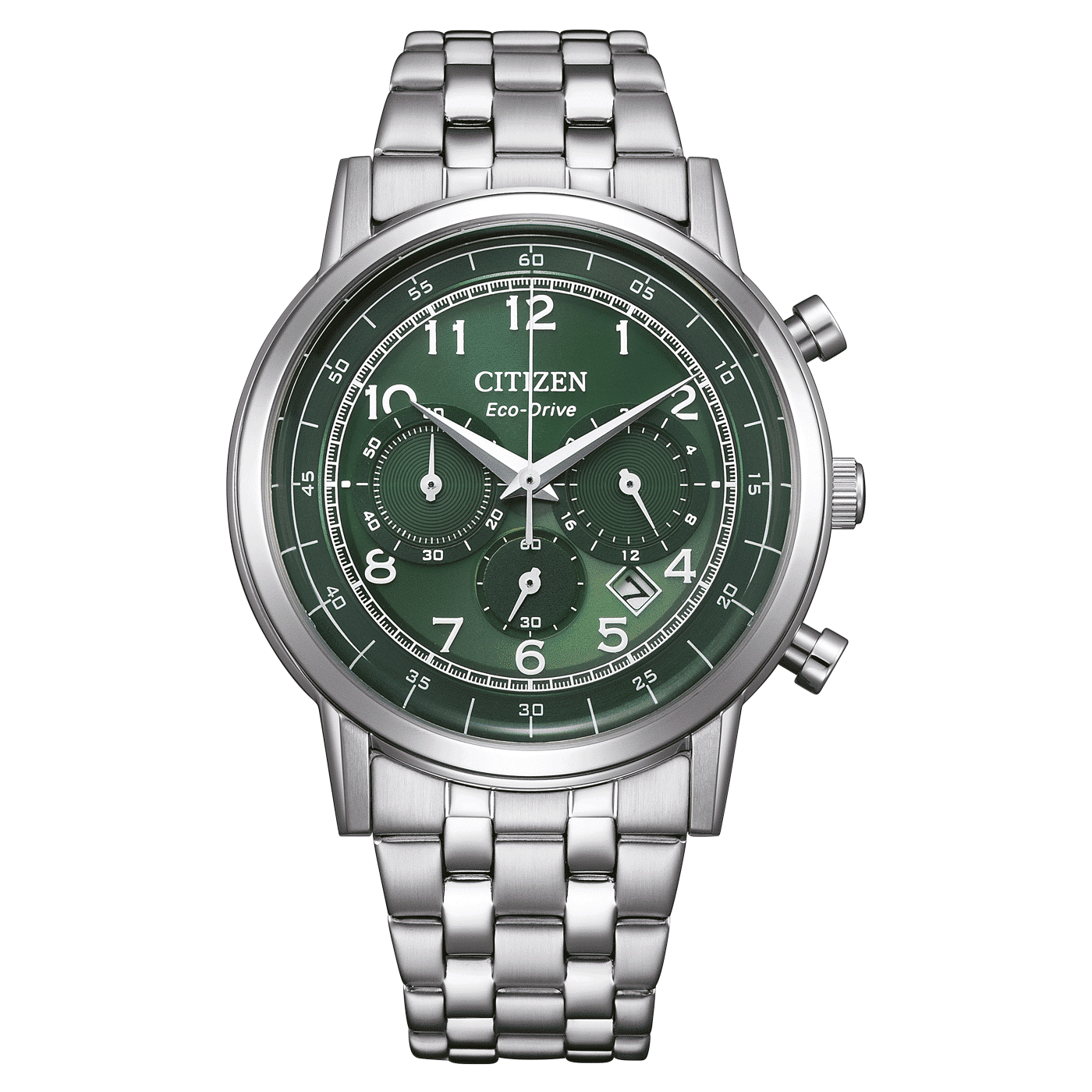 Citizen herr-kronograf med grön urtavla och armband i rostfritt stål