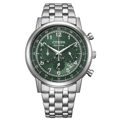 Citizen herr-kronograf med grön urtavla och armband i rostfritt stål