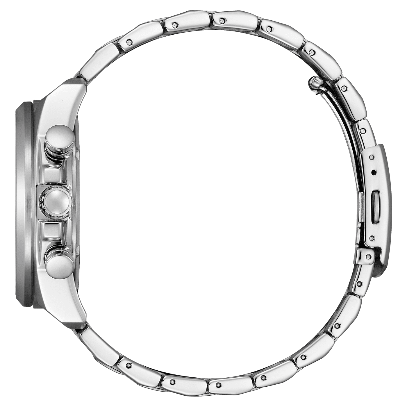 Armbandsur för herrar, sidovy med boett i metall och länkarmband
