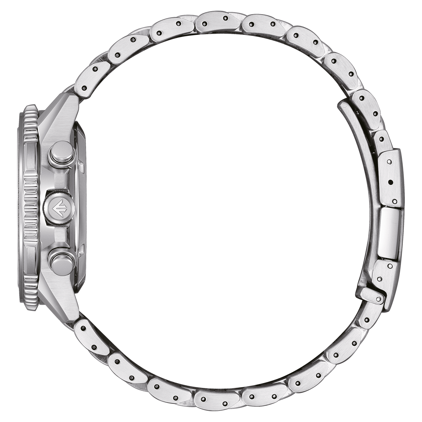 Herrarmbandsur med armband i silverfärgat rostfritt stål, sidohölje med tryckknappar