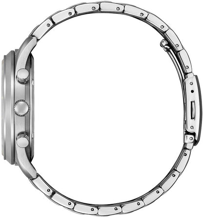 Armbandsur för herrar: silverfärgat metallarmband, sidovy av boetten