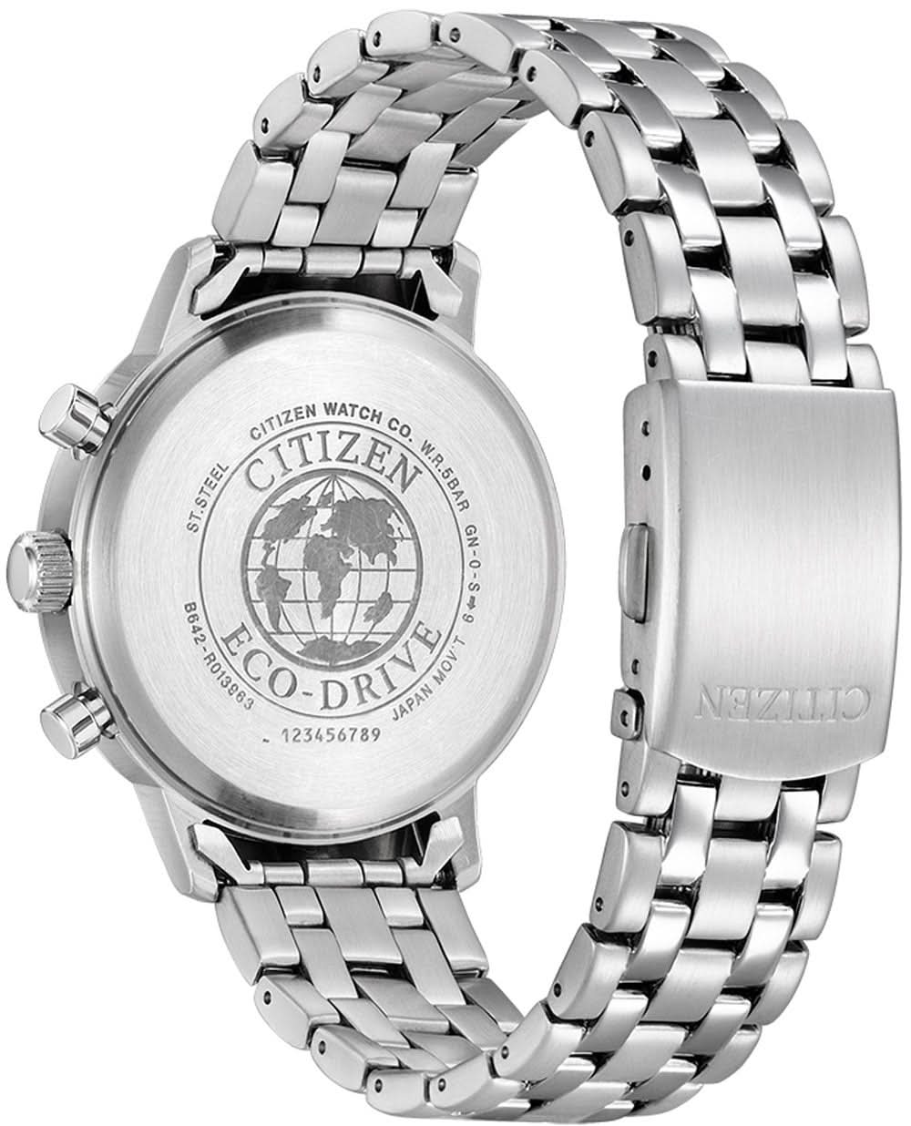 Herrklocka Citizen baksida med Eco-Drive-tryck och armband i rostfritt stål