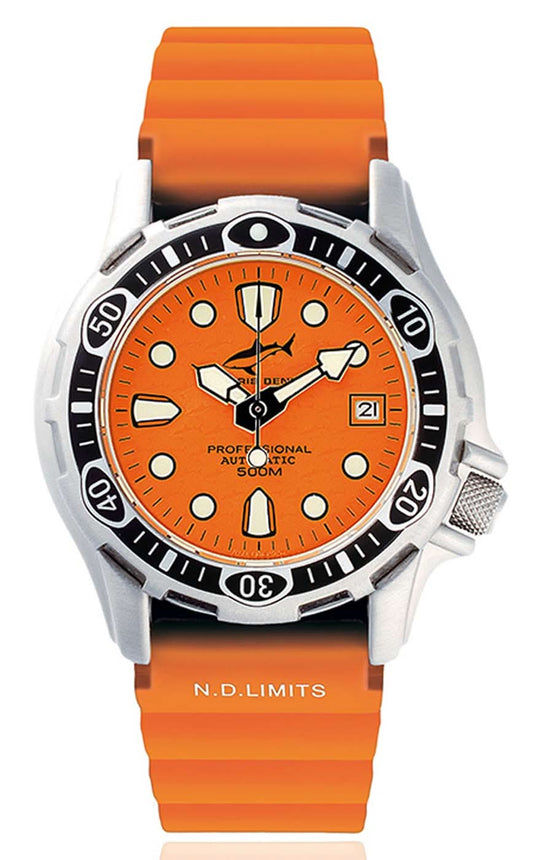 Herrklocka med orange urtavla, stålboett och orange armband