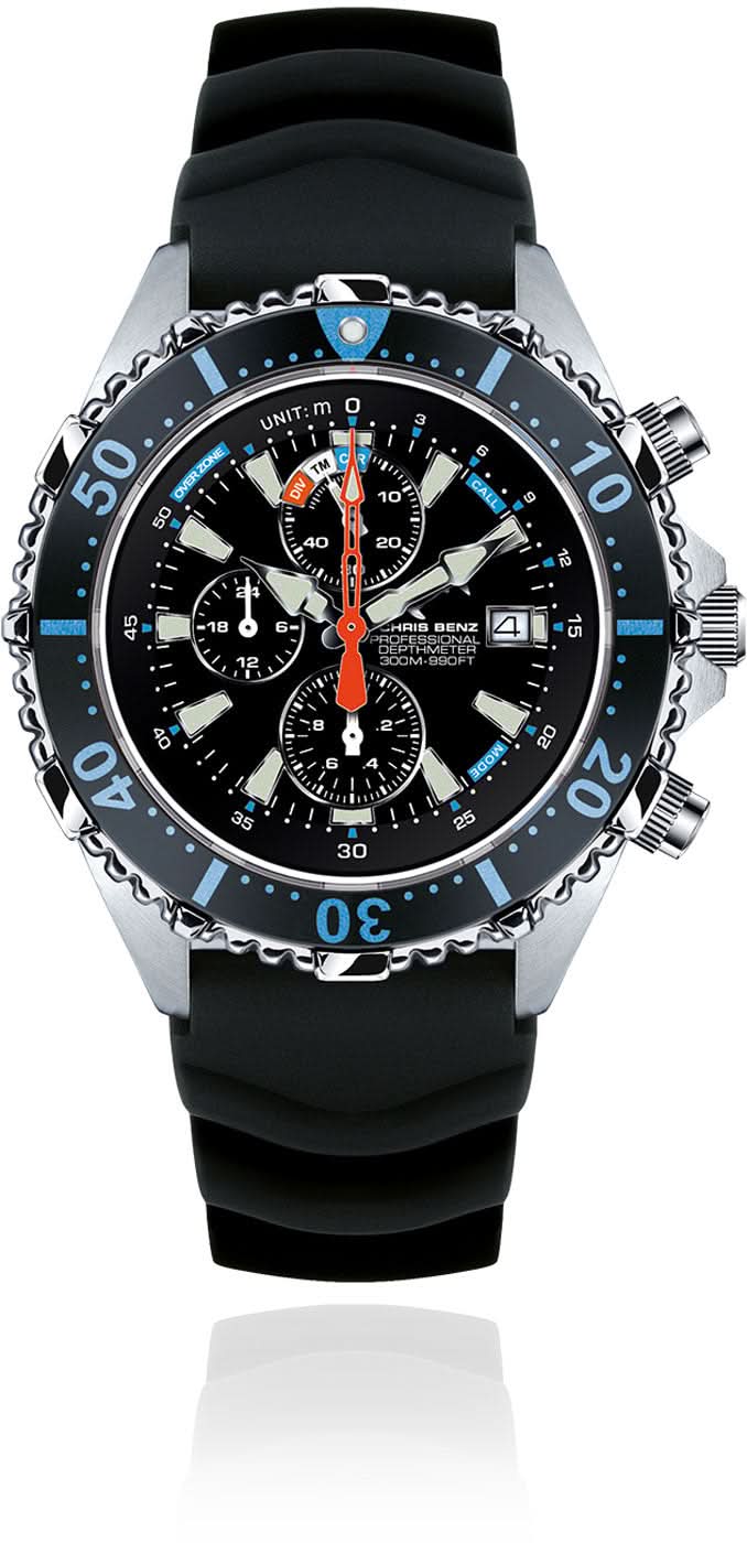 Herrklocka med svart gummiarmband, svart urtavla och kronograf