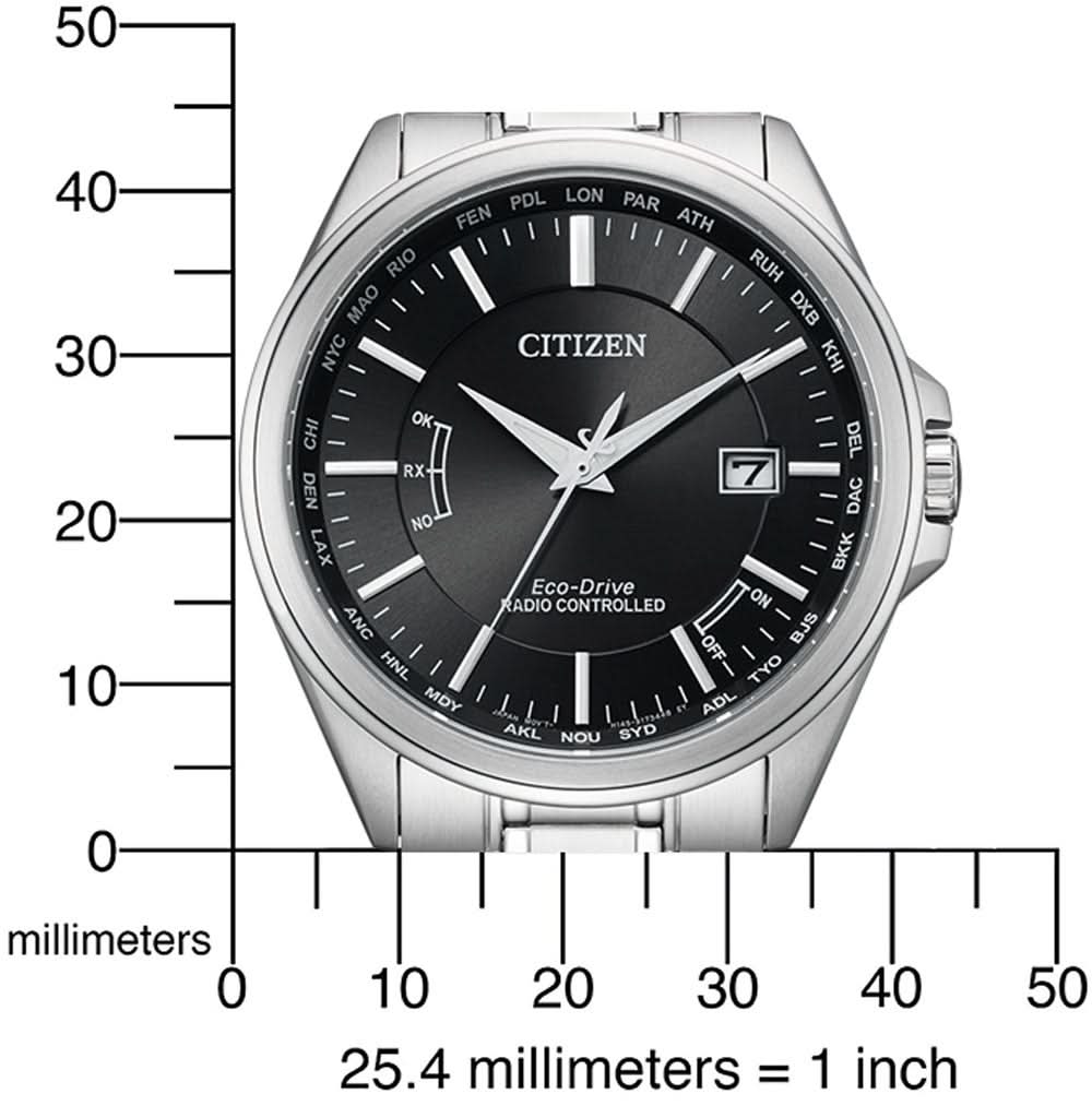 Herrklocka med svart urtavla, visare och datumfönster, framifrån