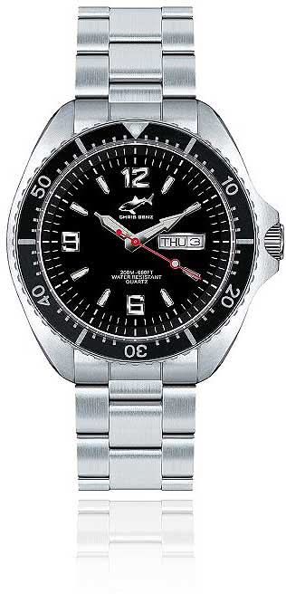 Herrklocka med armband i silverfärgat rostfritt stål och svart urtavla