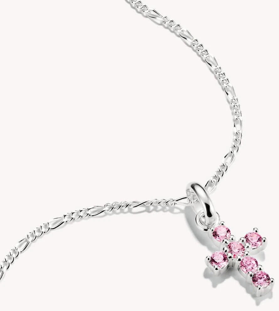 Halsband med silverkors och rosa zirkonia