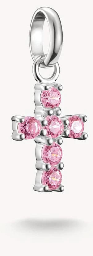 Korshänge i silver med rosa zirkoniastenar och ögla