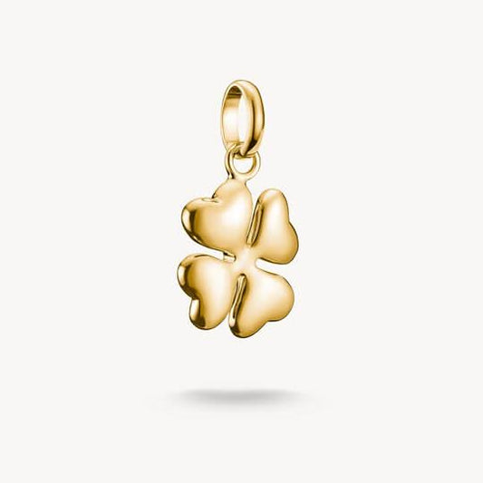 Charm-berlock med 3D-fyrklöver, guldpläterad, med ögla för fäste
