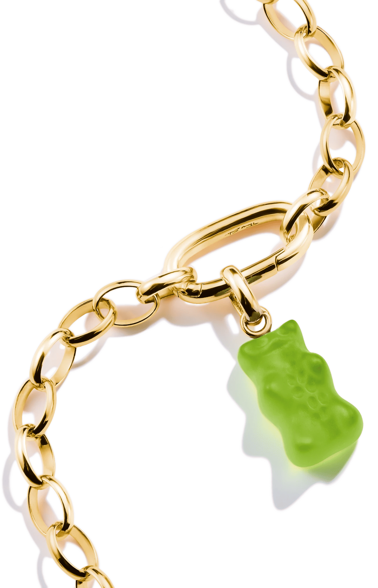 Berlock i grönt glas på länklänk, förgyllt halsband
