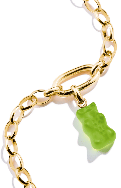Berlock i grönt glas på länklänk, förgyllt halsband