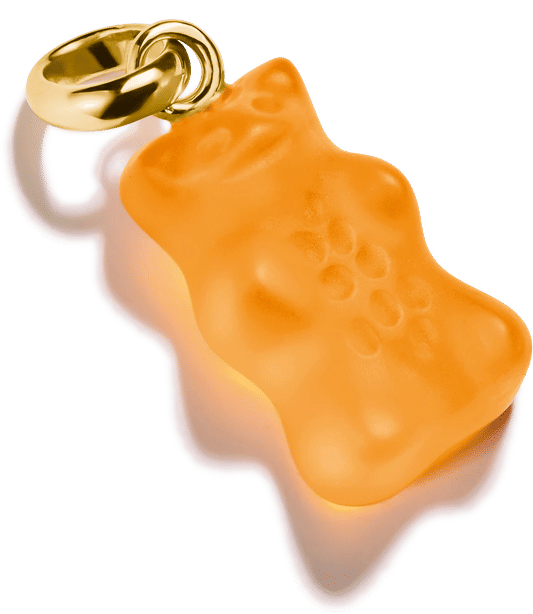 Guldpläterad bergschack-berlock med orange emalj och ögla