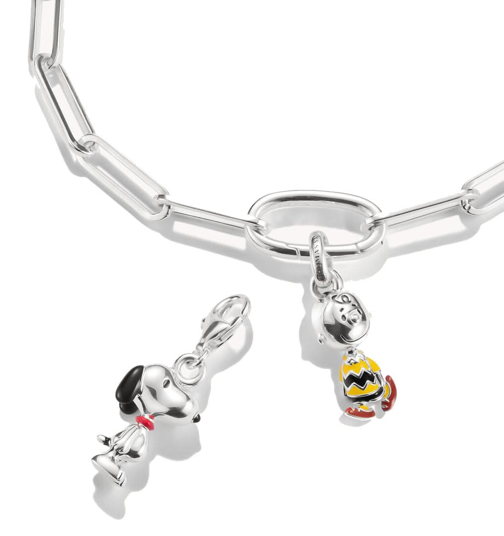 Silversmycke med berlock till pansarkedja, motiv av Snoopy och Peanuts