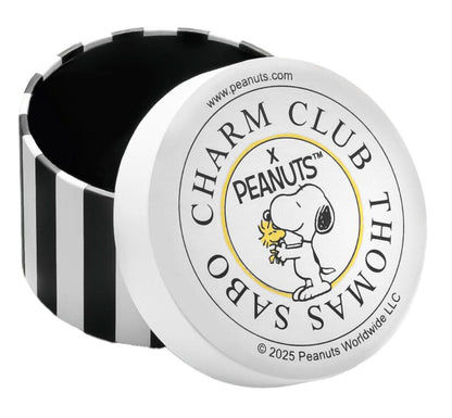 Runt silverberlock med PEANUTS-logotyp, Charm Club-text och Snoopy