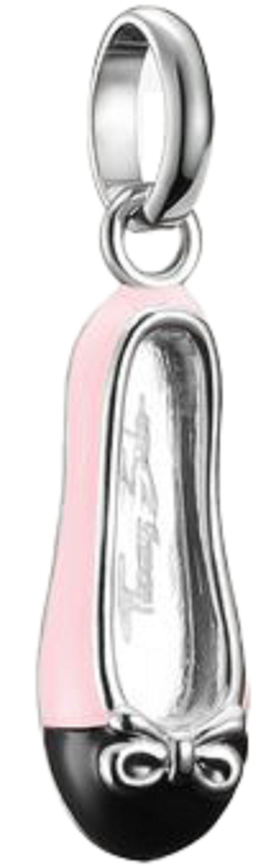 Silverskoberlock med rosa och svart emalj, ögla upptill