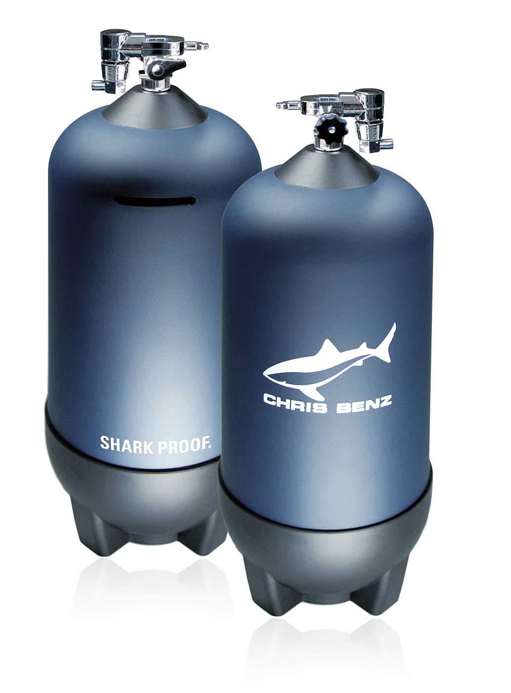 CHRIS BENZ Gasflaskor med Shark Proof-tryck, blåskimrande finish