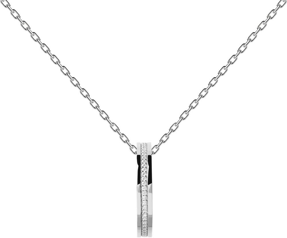Halsband i 925 sterling silver med avlångt hänge och stendetaljer