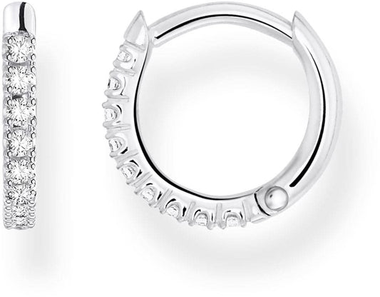 Örhänge i 925 sterlingsilver, smal rund creol med stenar