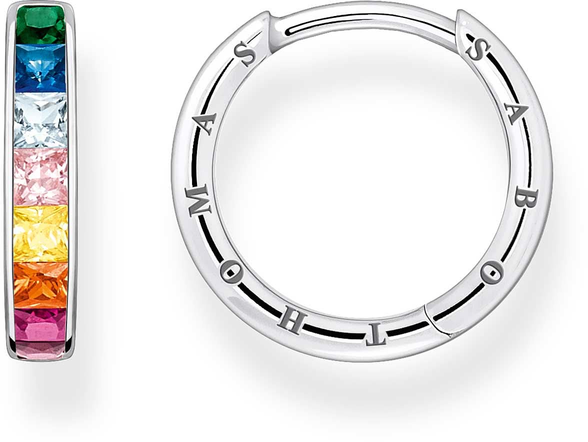 Creoler i 925 sterlingsilver med färgglada stenar, fyrkantig creolform