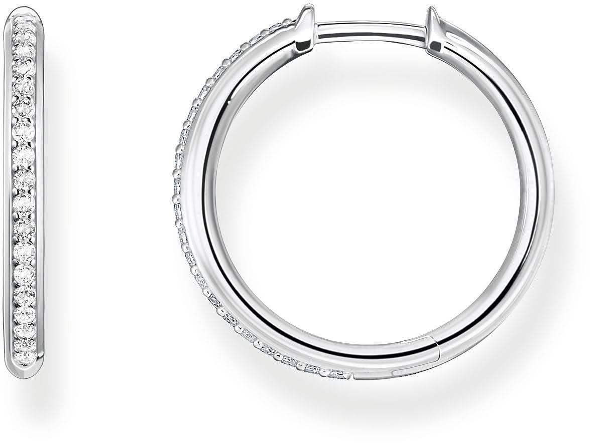Creol i 925 sterlingsilver med vita stenar, rund bygel