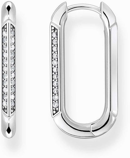 Creoler i 925 sterlingsilver med stenrad, avlång droppform