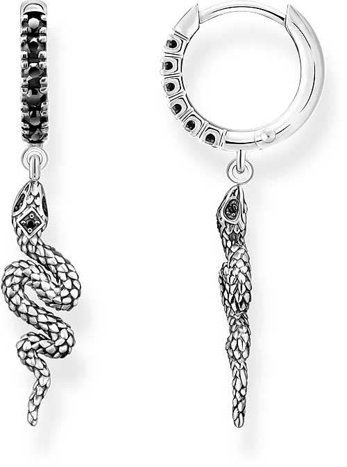 Svarta 925 sterling silver-örhängen med hänge i form av orm och svärd i detalj