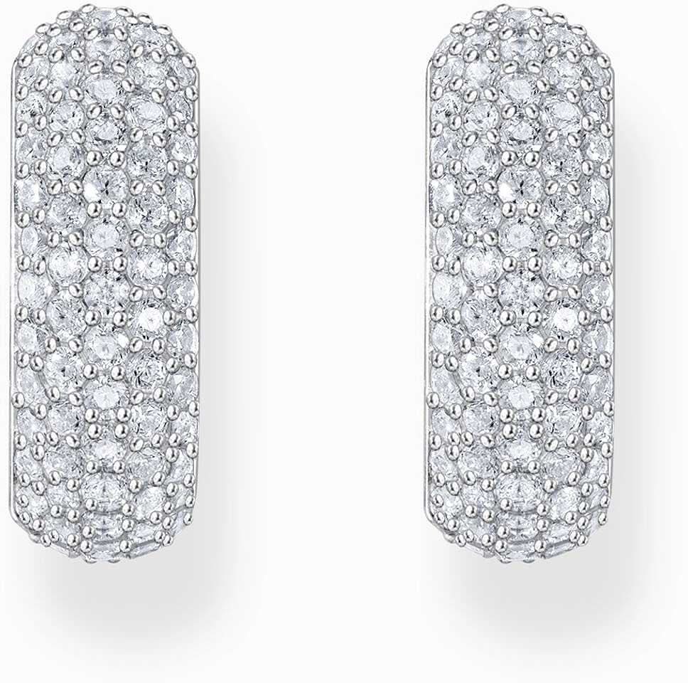 Silverfärgade creoler med vita zirkoniastenar, bred stenutsmyckning