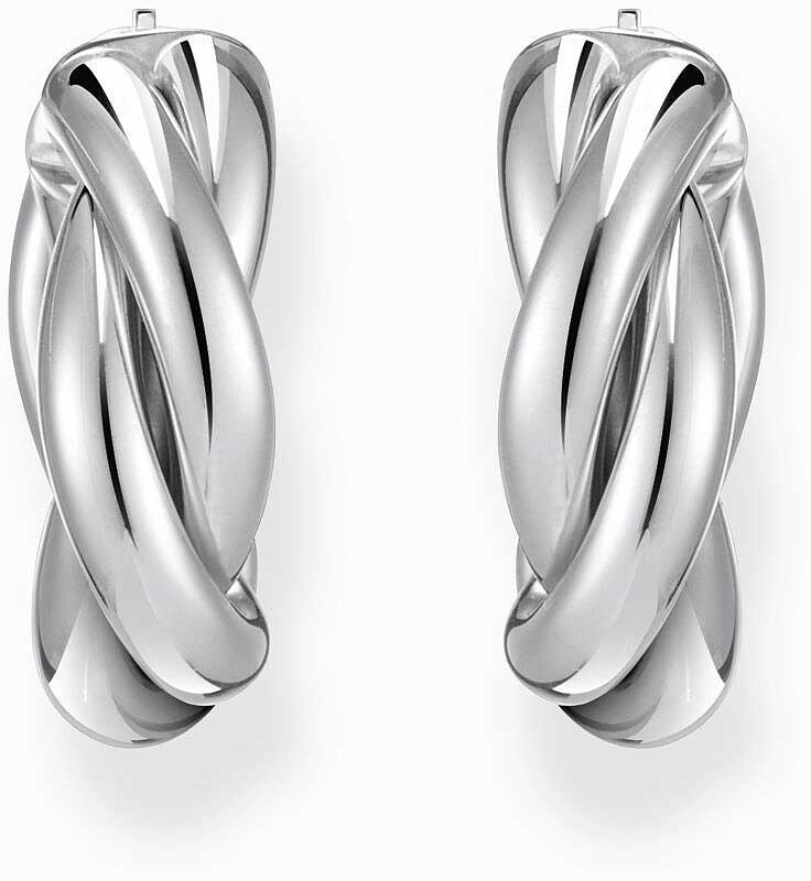Silverfärgade creoler i par, böjda spår, blank metallfinish