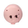 Barnväckarklocka baksida, rosa hölje med öppningar och anslutningar.