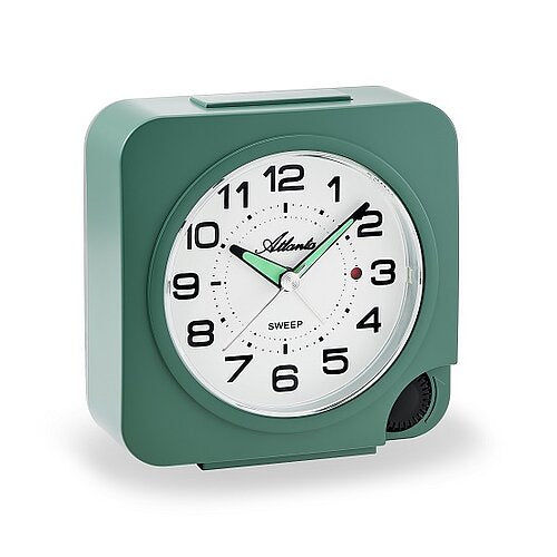 Väckarklocka i salviagrön med analog urtavla och gröna visare